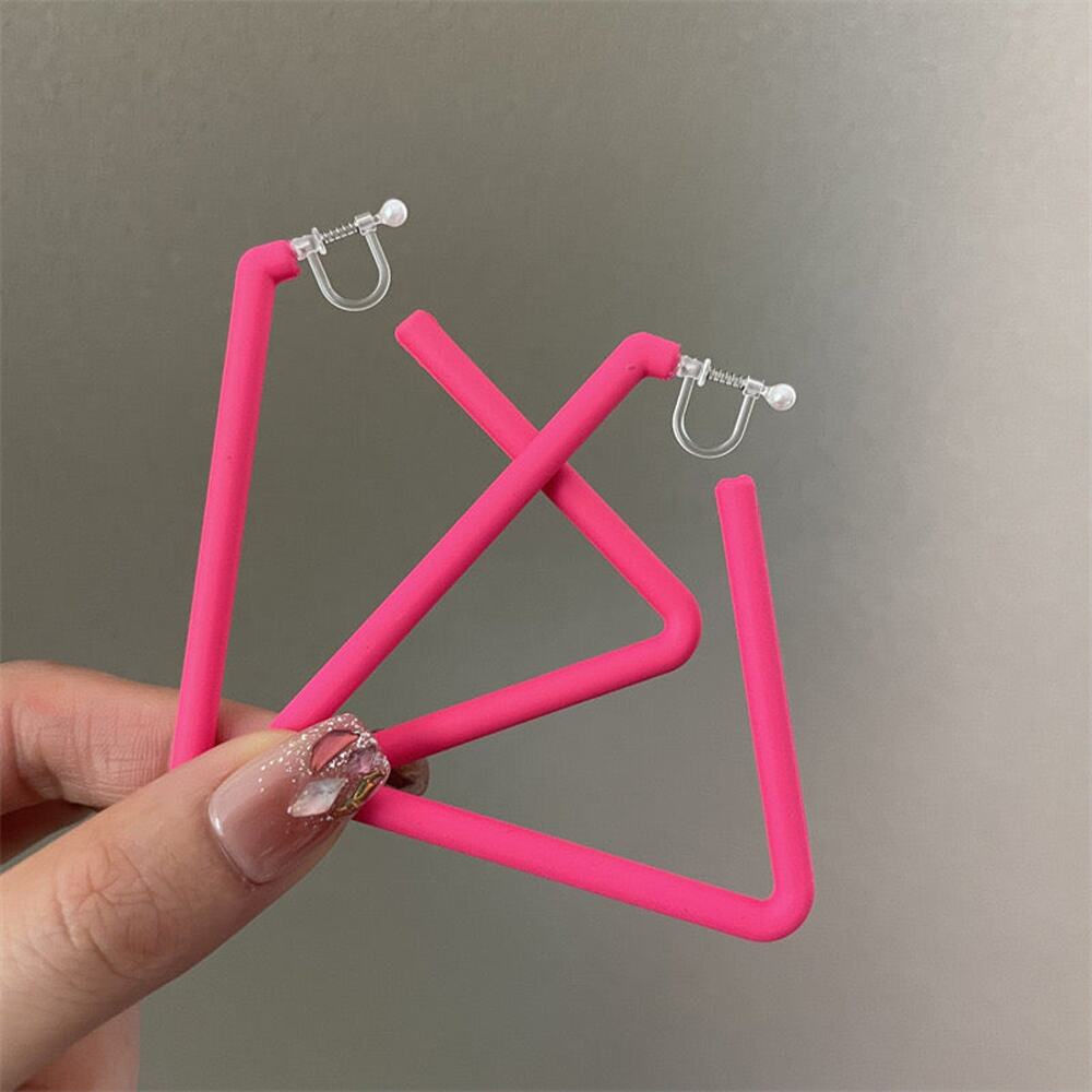 Clip on 2 3/4" large plastic clasp pink triangle earrings